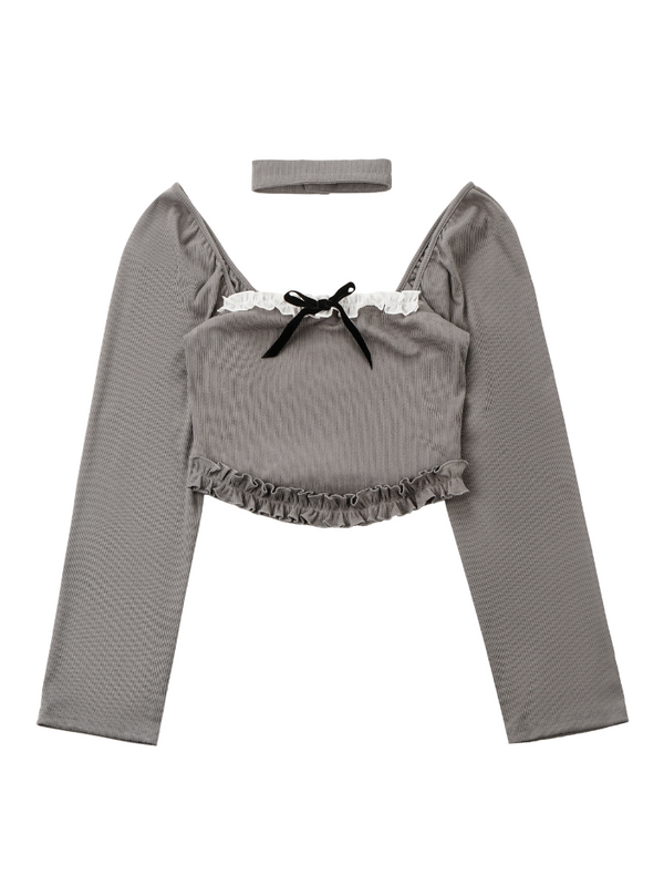 ブラックグレートップスショートデニムジャケットスリットミモレ丈スカートボトムスセットアップ