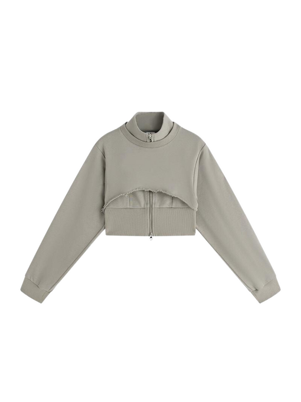 フェイクツーピースショートスタンドカラースウェットシャツ