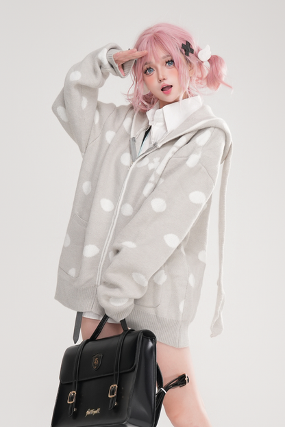 ポルカドットバニーイヤーフードパーカー