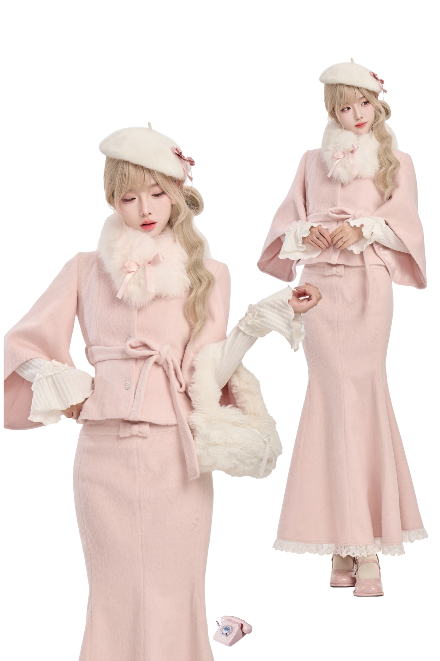 ベルベットラブソングニット+ウールショートジャケット+マーメイドスカート