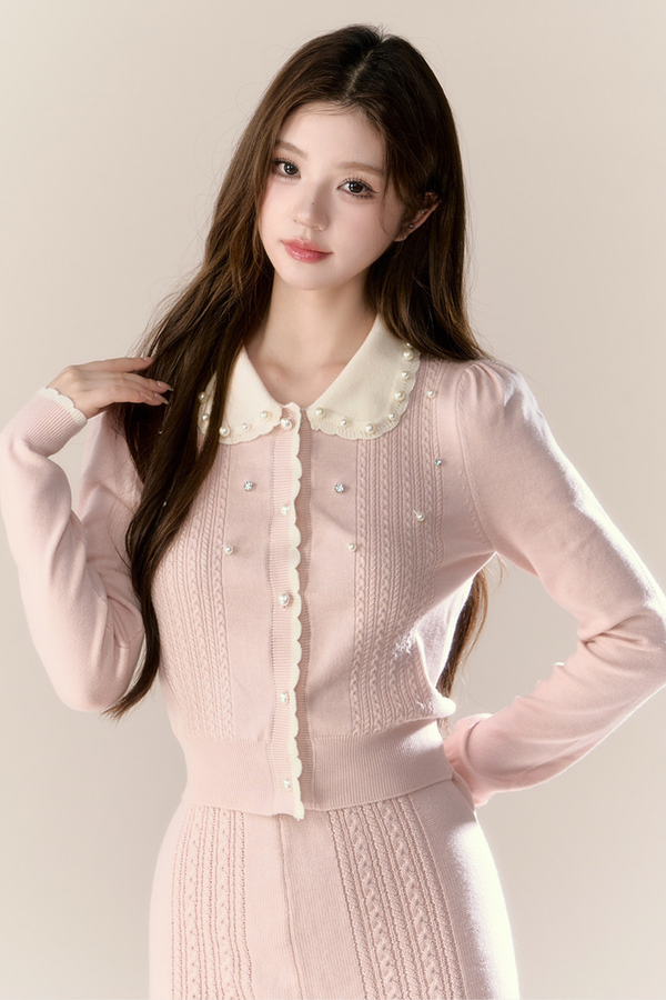 スイートフレンチニットトップス+タイトスカート