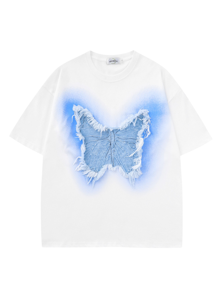 American Retro Butterfly Ergain Broy Dary Over -size T -shirt