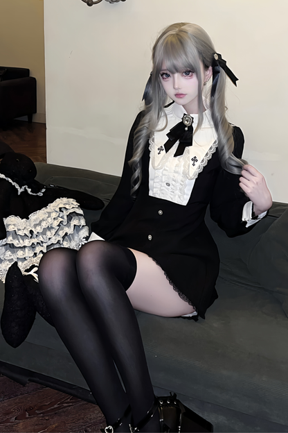 Cross Ruffle Collar Peplum Top + Shorts