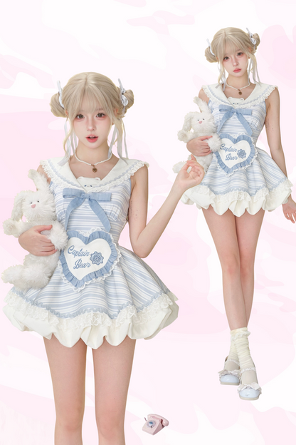 Sailing Bear Blue Border Dress