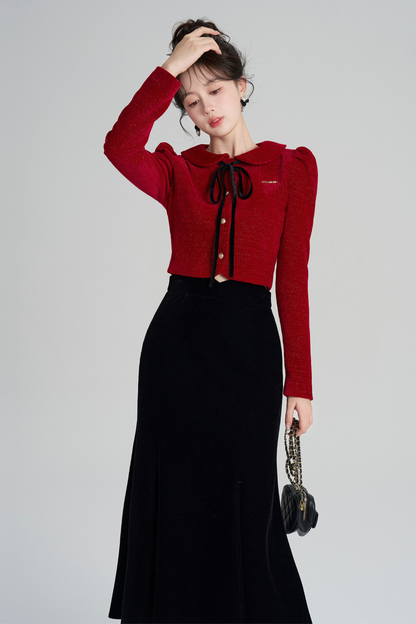 フレンチラメニットトップス+マーメイドスカート