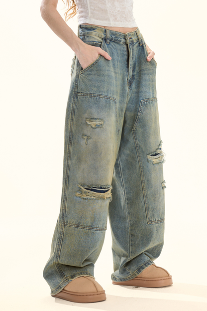 ウォッシュレトロデザインデニムパンツ