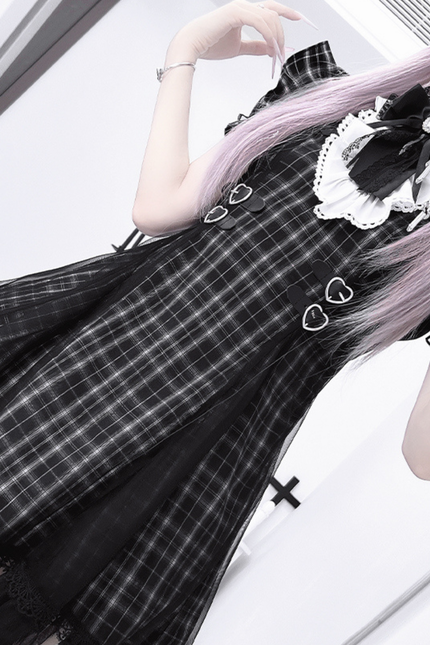 ダークサブカルチャーレースチェックドレス