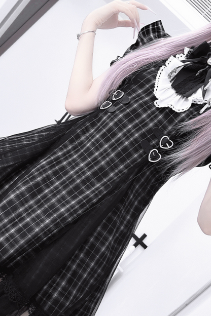 ダークサブカルチャーレースチェックドレス