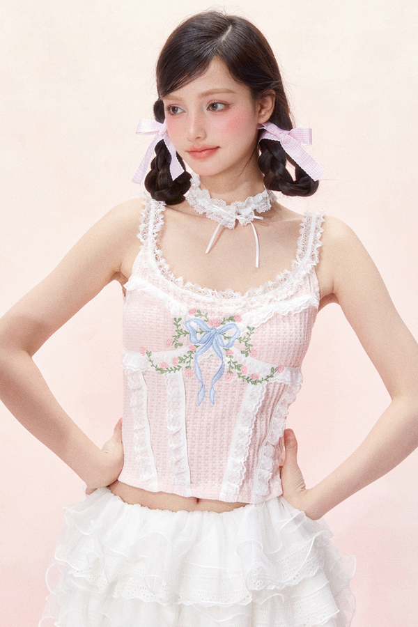 レーススイートリボンデザインコルセットトップス