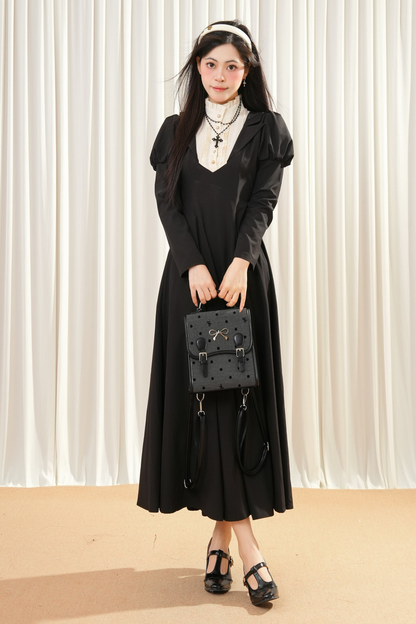 ダークメイドパフスリーブロングドレス