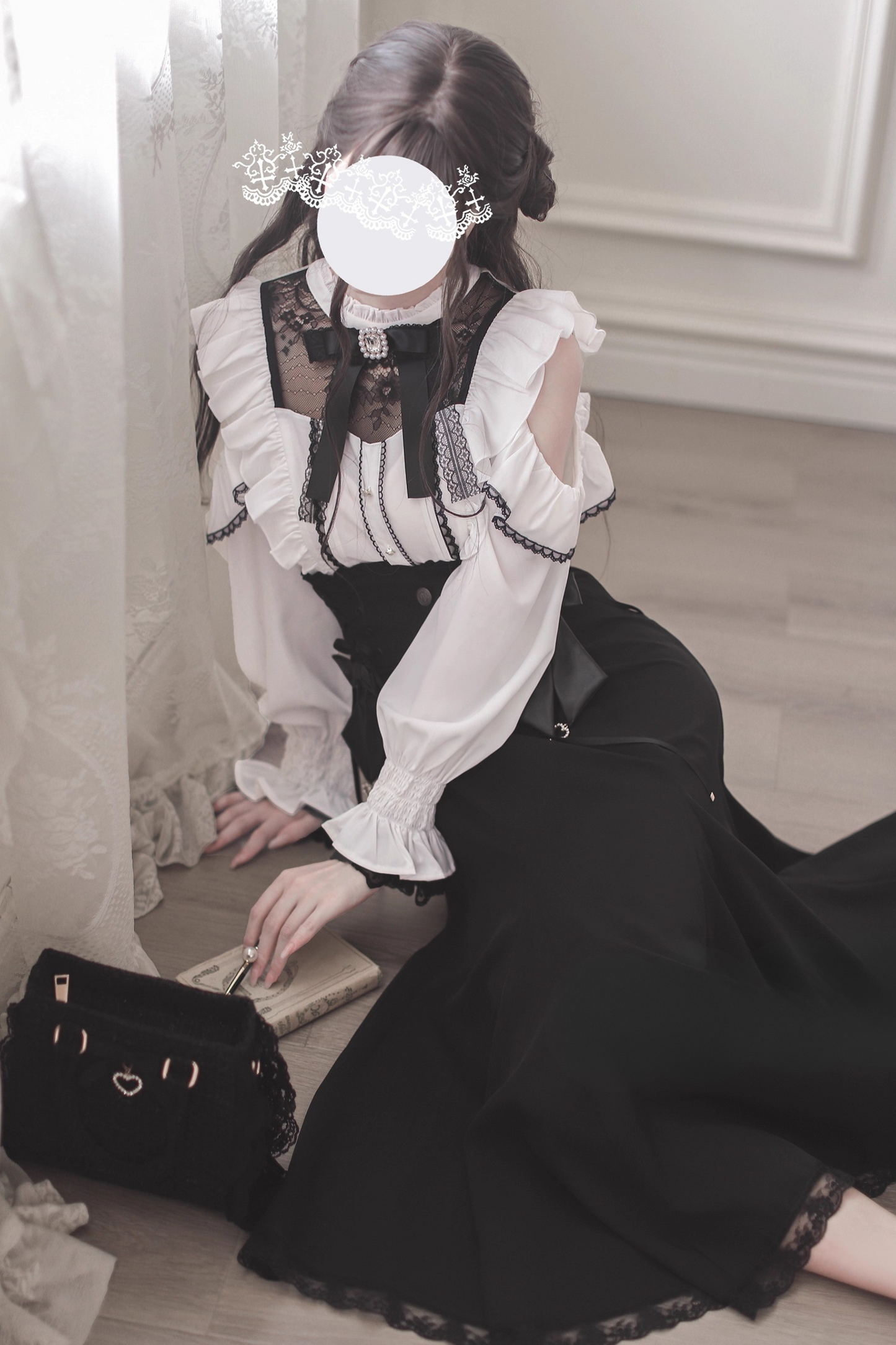 リボンオフショルシャツ+エレガントマーメイドスカート