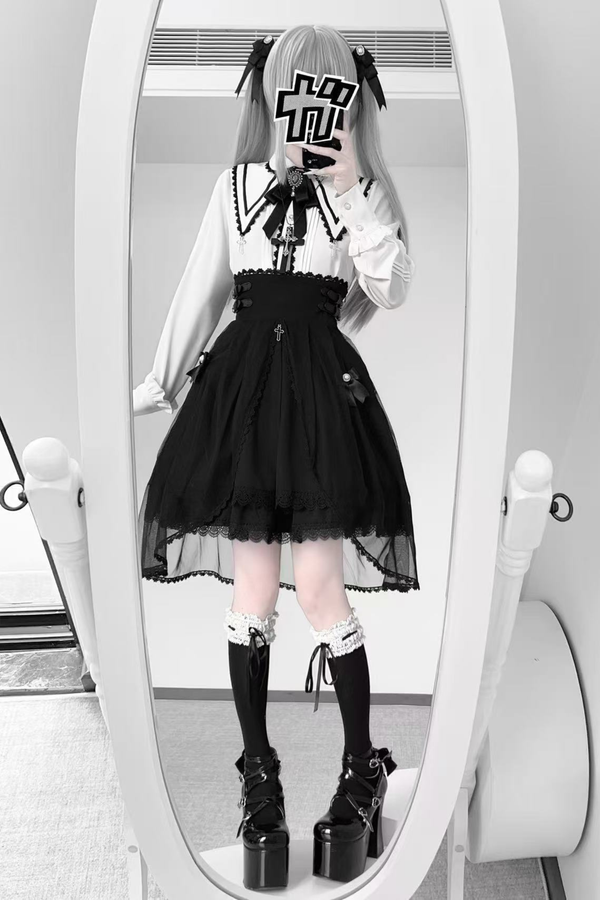 ダークフレンチレースシャツ+スカート