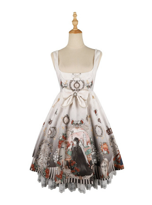 Lace-up sleeve bone blouse + cross ribbon gothic layered dress