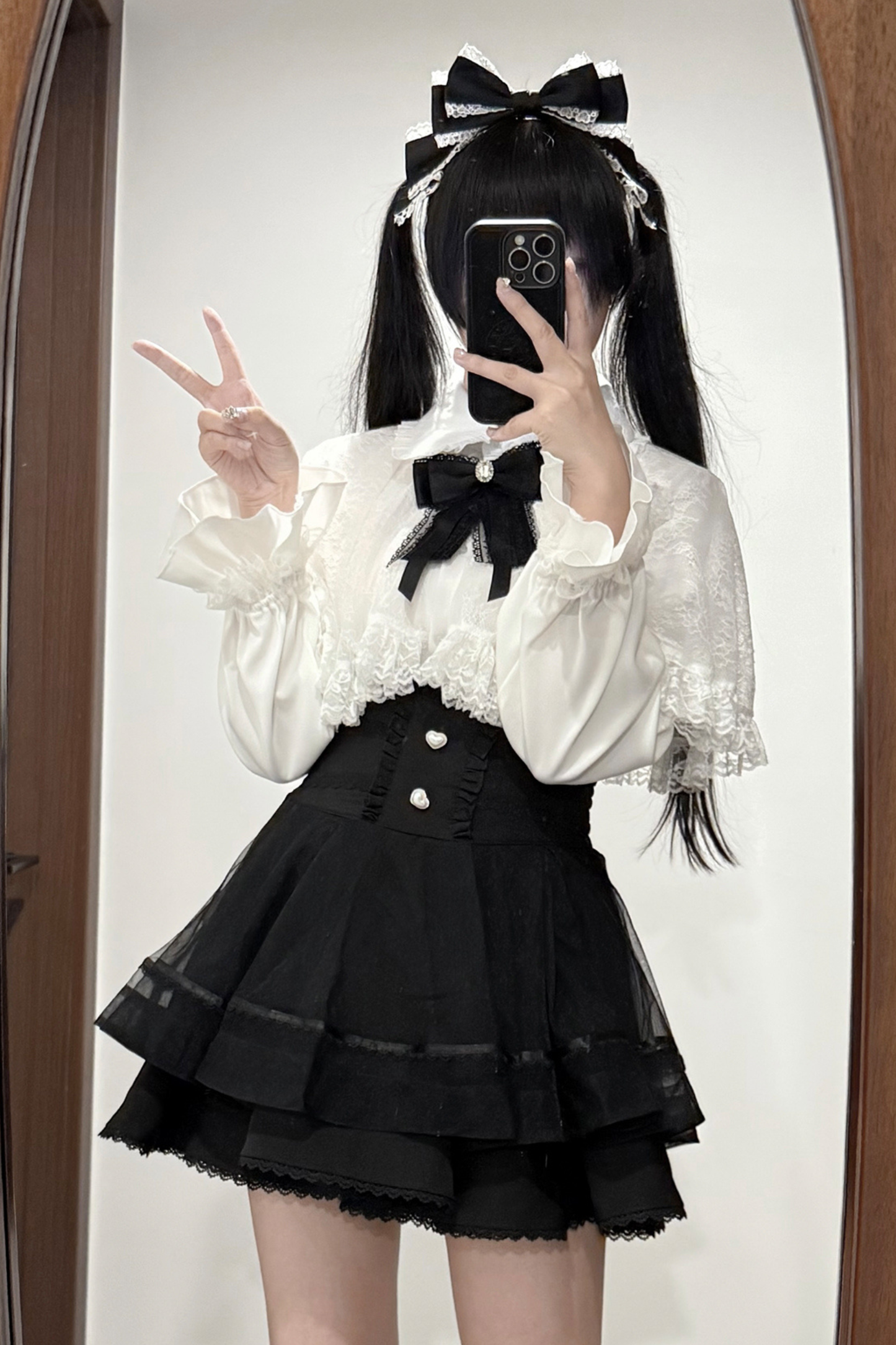 レースケープツーピーススカート+レースシャツ