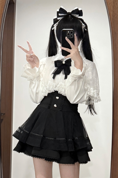 レースケープツーピーススカート+レースシャツ