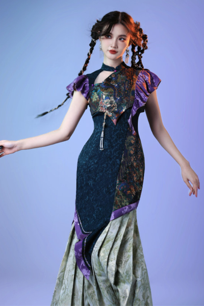 カラフルウィーブプリーツチャイナドレス