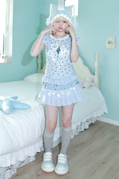 ドリームスターレースブルーチェックトリプルパフィースカート