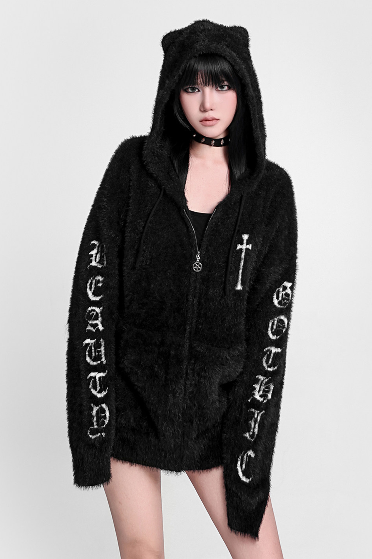 ゴシックフードモードルーズファーパーカー