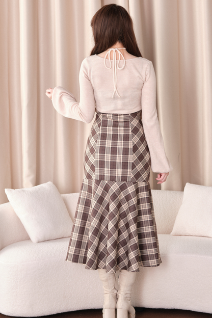 체크 슬릿 원피스 + 탑