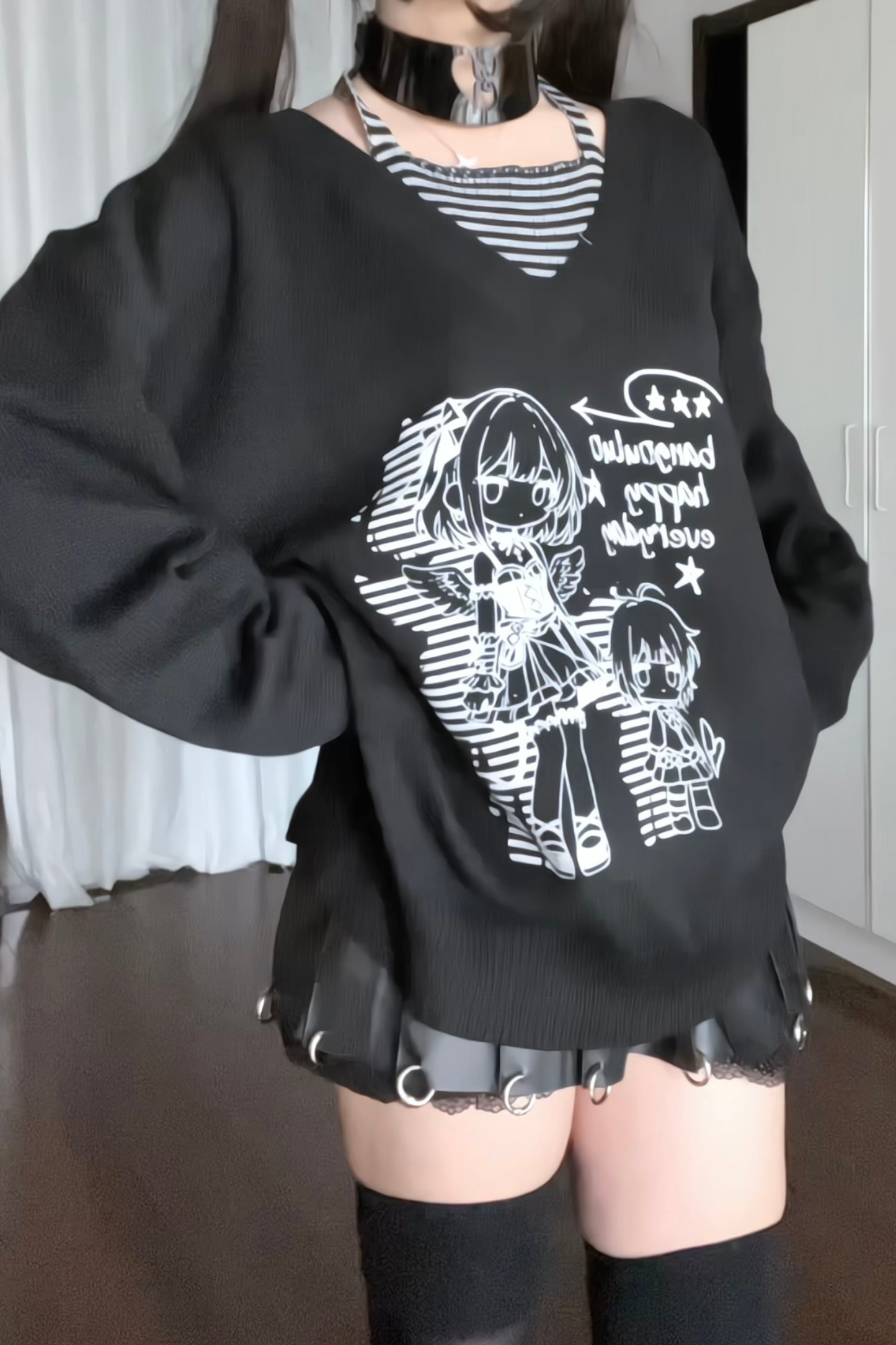 Splicing Dark Loose Tops