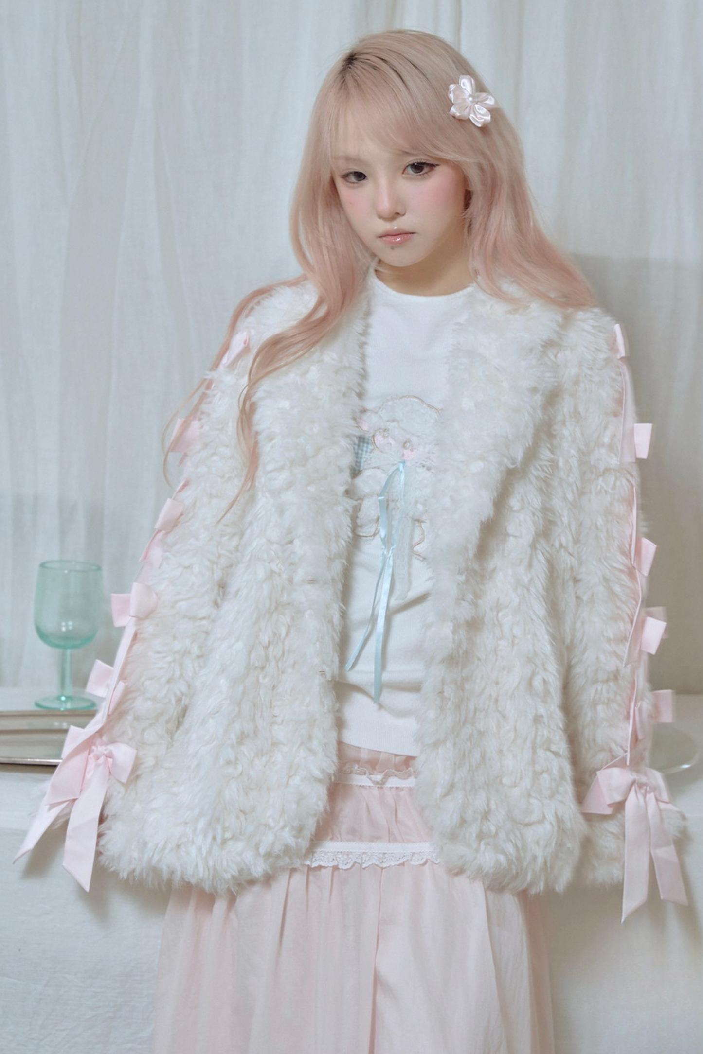 Satin ribbon fur coat