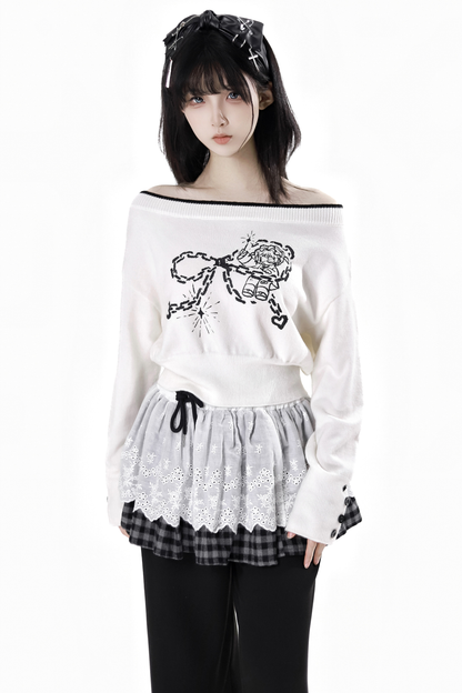 One-shoulder top + pants + hooded par jacket + skirt