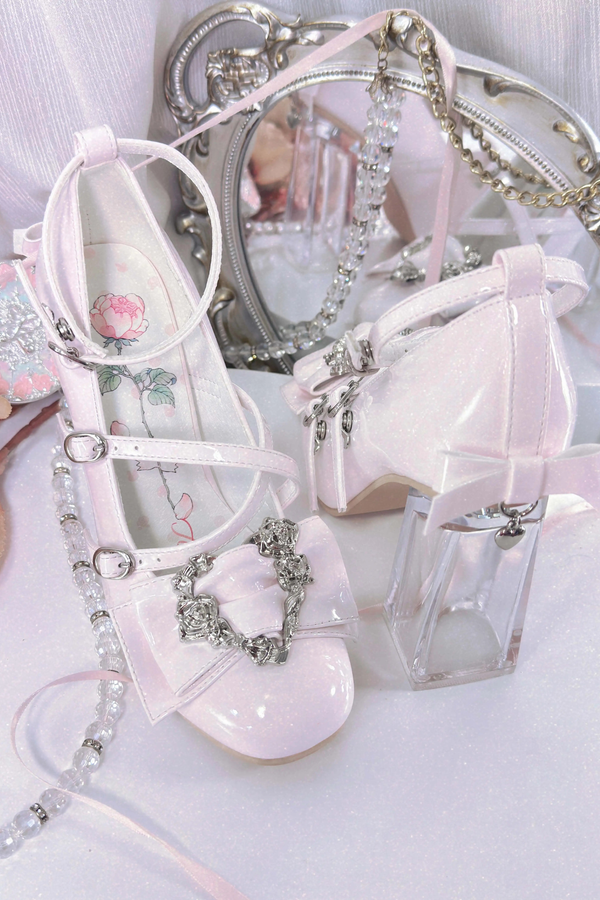 ラブバックルクリスタルヒールシューズ