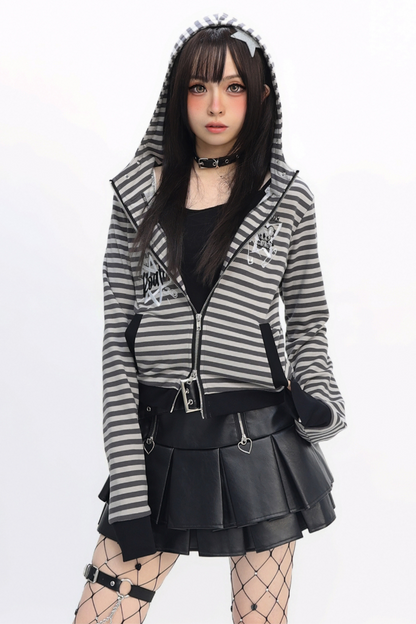 Border Tight Hooded Zipper Hoodie