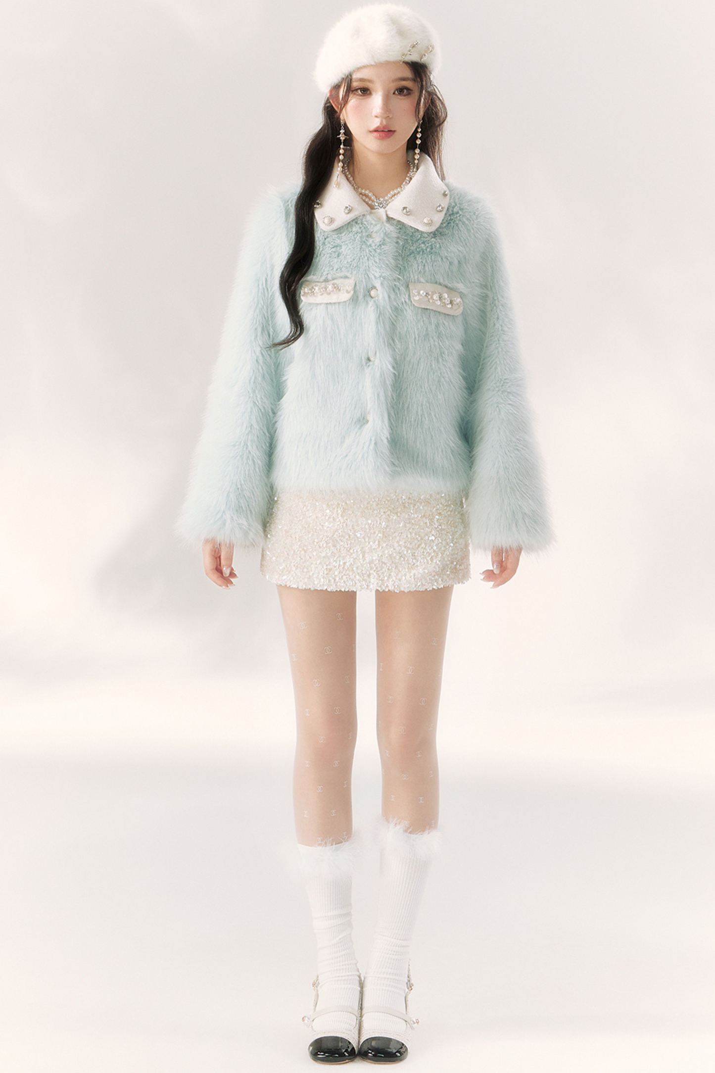 Icelandic Diamond Blue Fur Short Coat