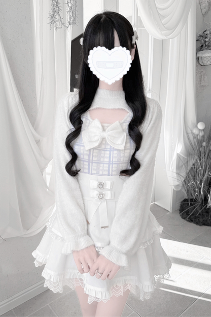 Ribbon Checked Open Chest Sweater