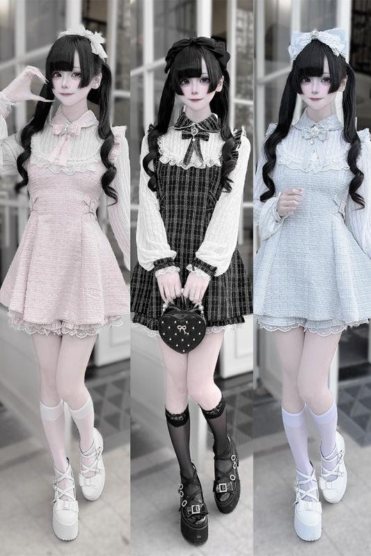 【12月3日予約締切】ジュエルリボンエレガントレースツイードドレスセットアップ