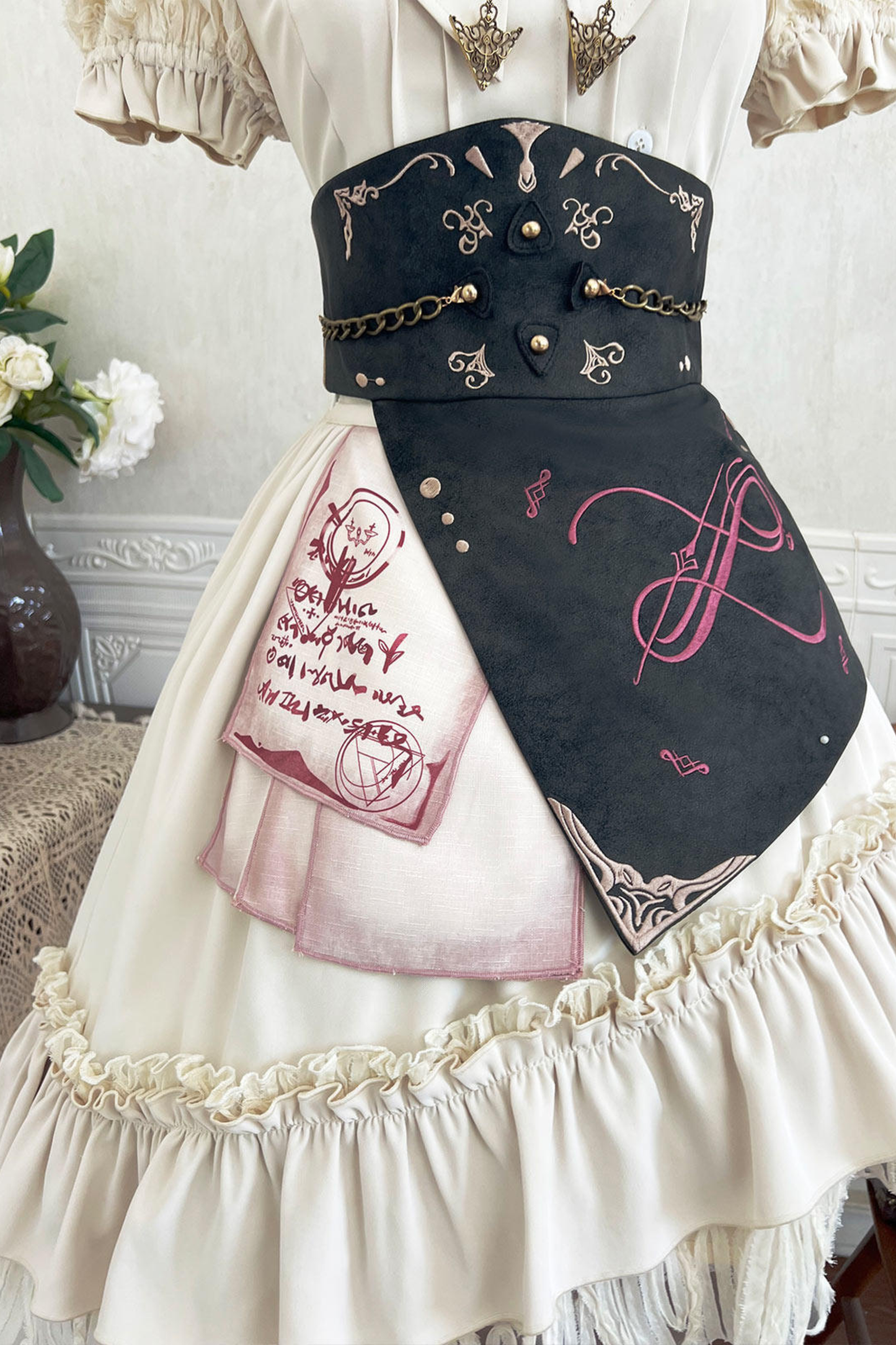 Vintage Lolita Puff Sleeve Top + Asymmetrical Skirt + Corset