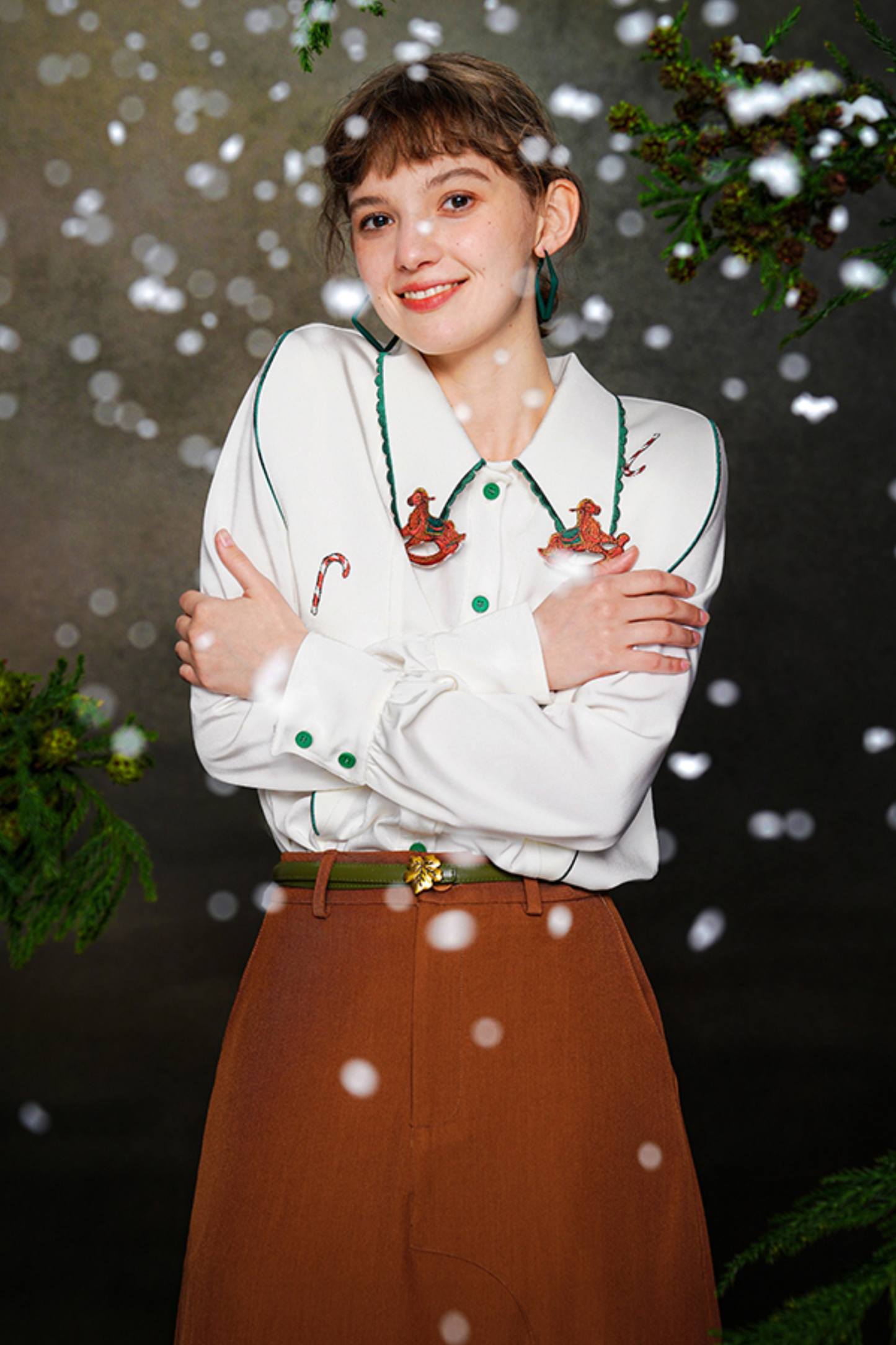 ステッチレトロコントラストホワイトシャツ