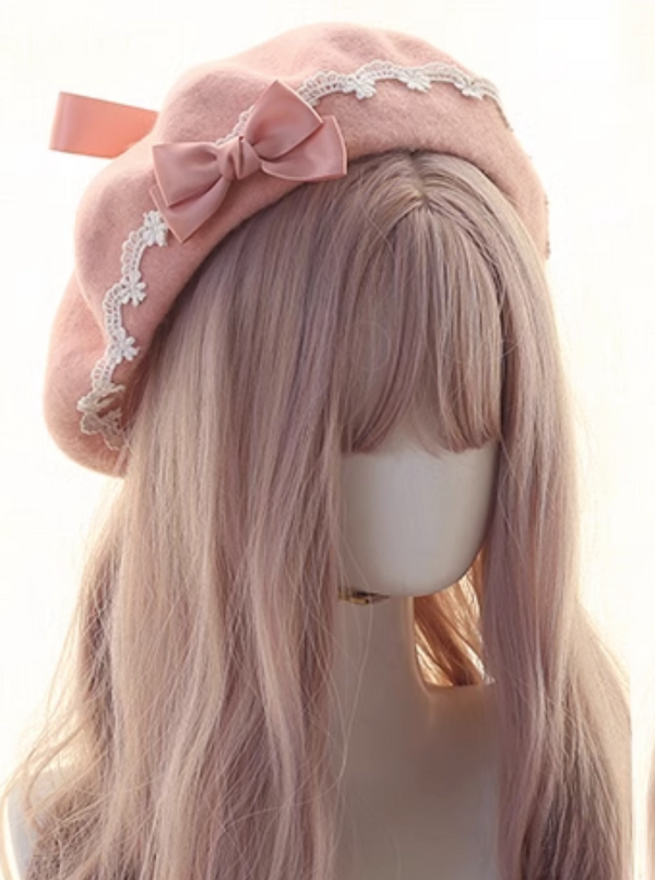 リボンレースベレー帽