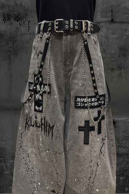 クロスモードワイドデニムパンツ+ベルト