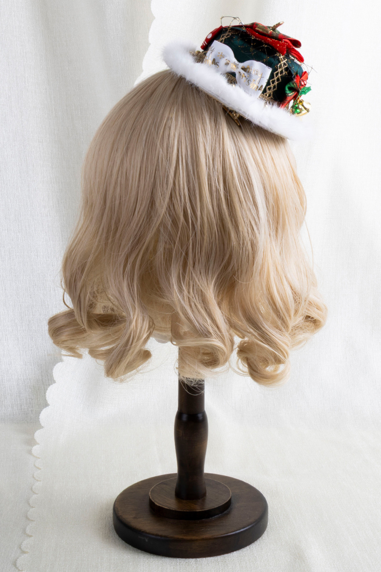 クリスマスチェックヘアーオーナメントリボンクリップ+ハットクリップ+ヘアバンド