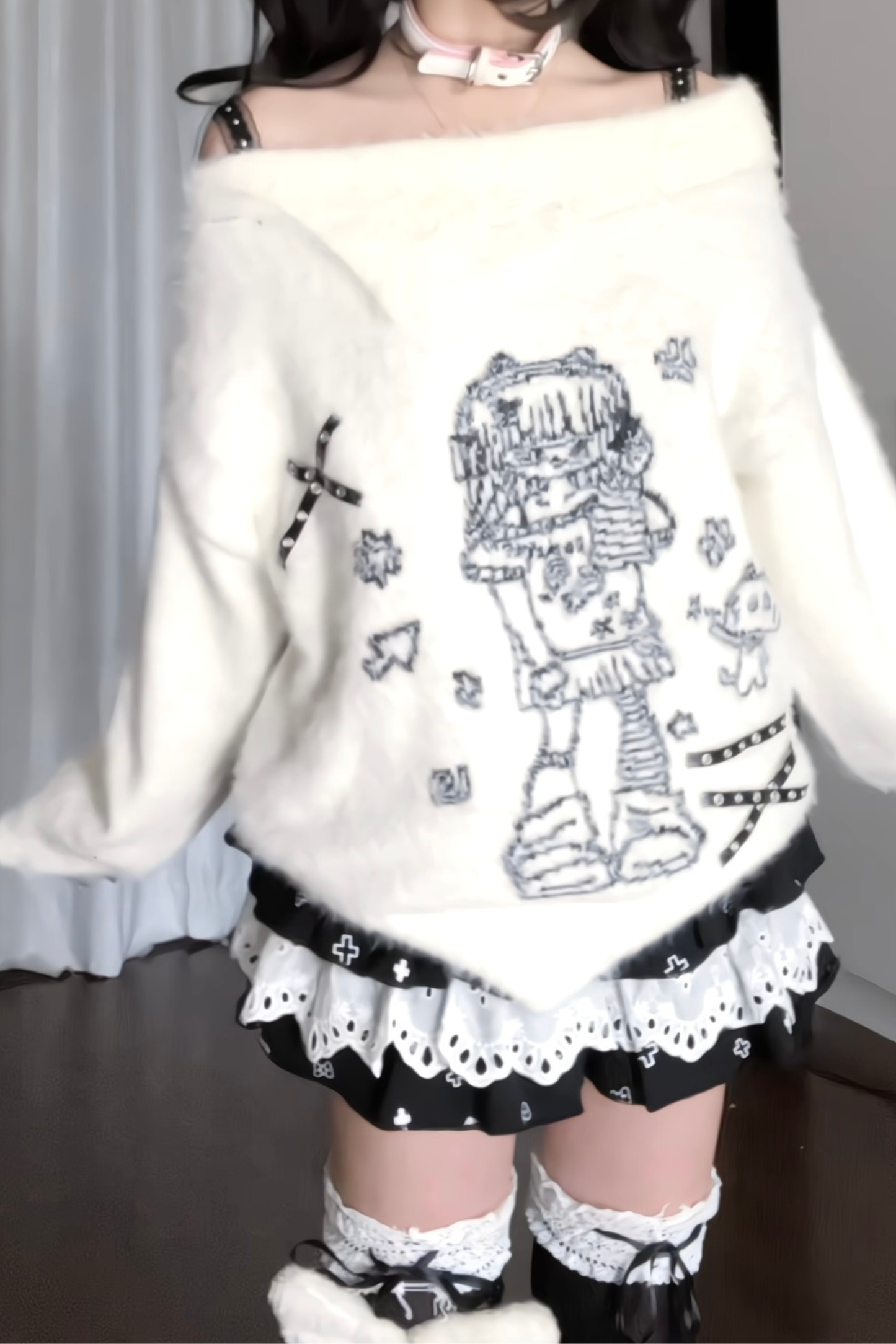 Anime Illustration Off-Shoulder Loose Tops