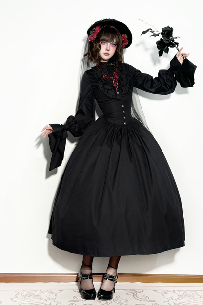 ゴシックロリータケープ+シャツ+スカート+リボン+ボンネット