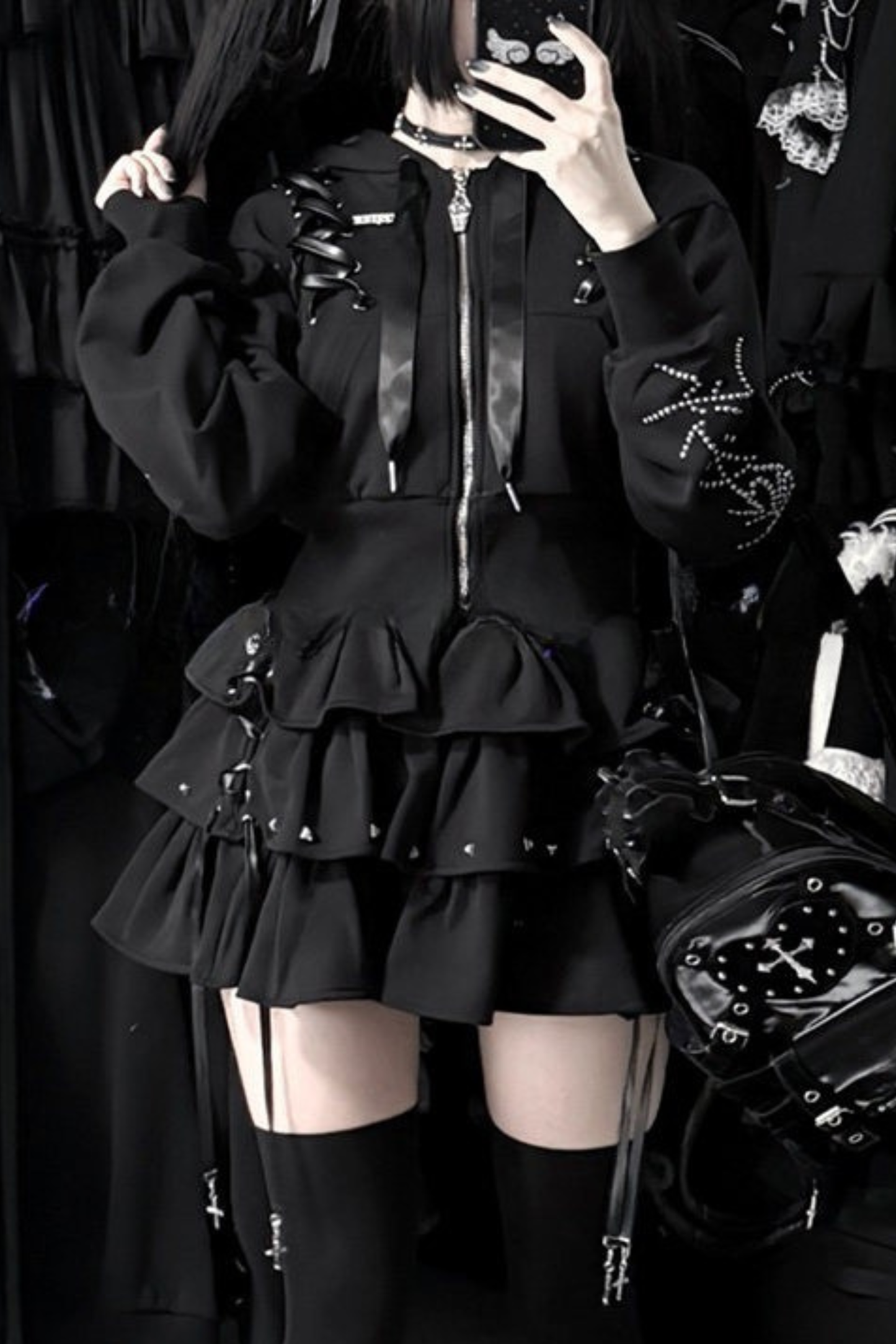 Dark Hooded Jacket + Skirt