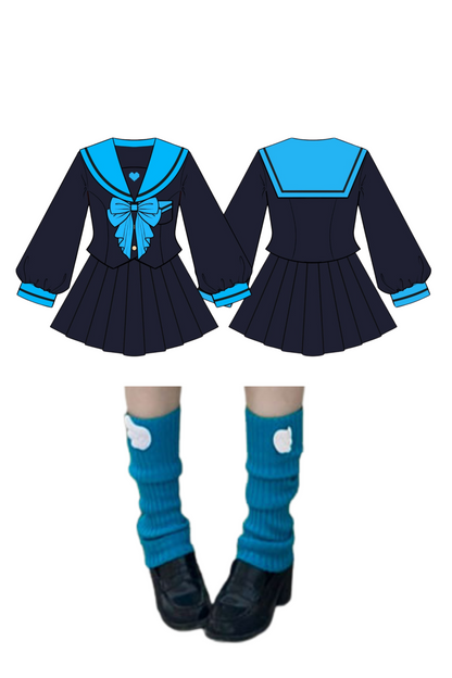 アニメーションヒロインセーラートップス＋プリーツスカート＋レッグカバー