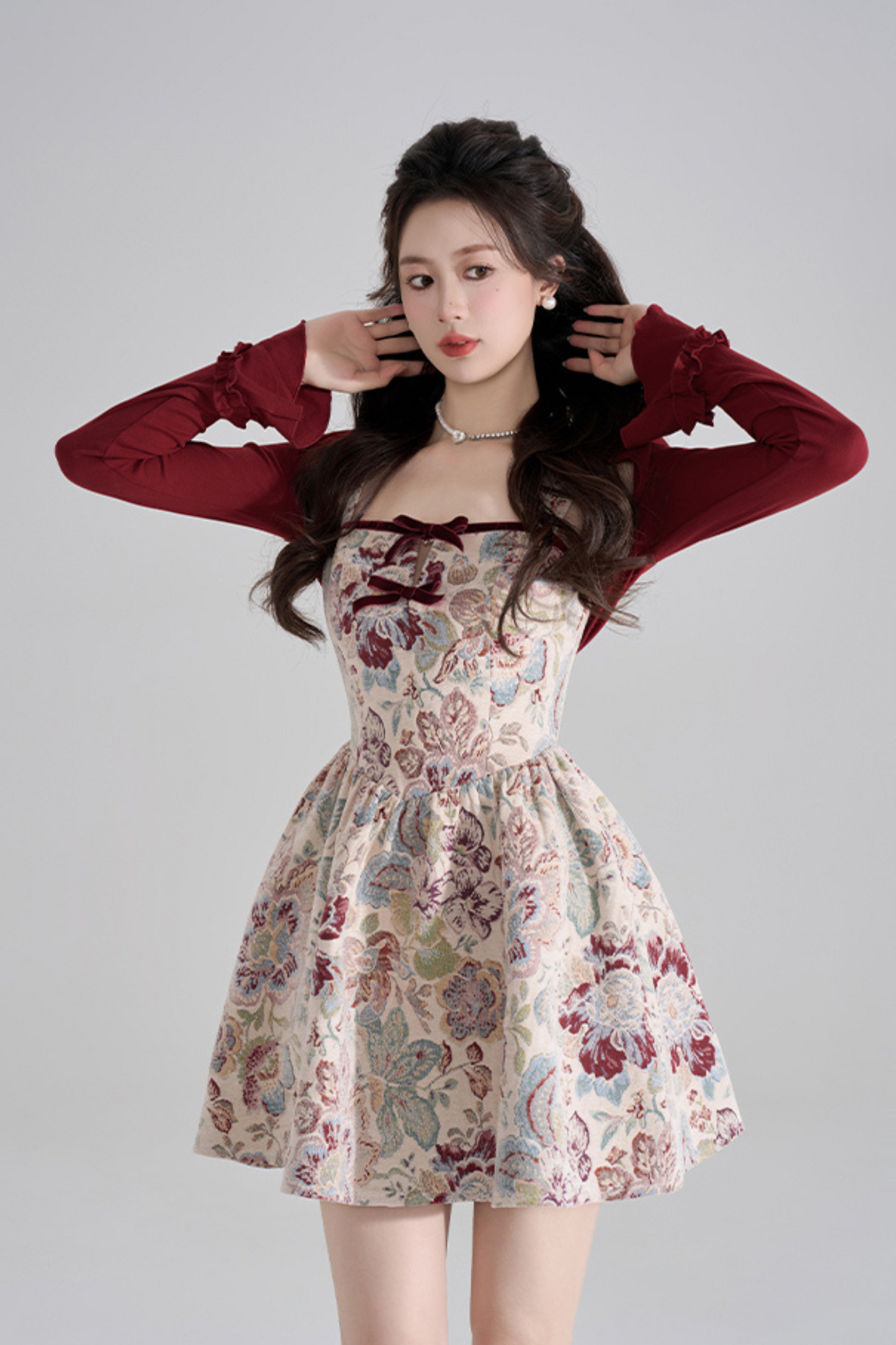 Retro Breeze Fragrance Dress + Short Cardigan