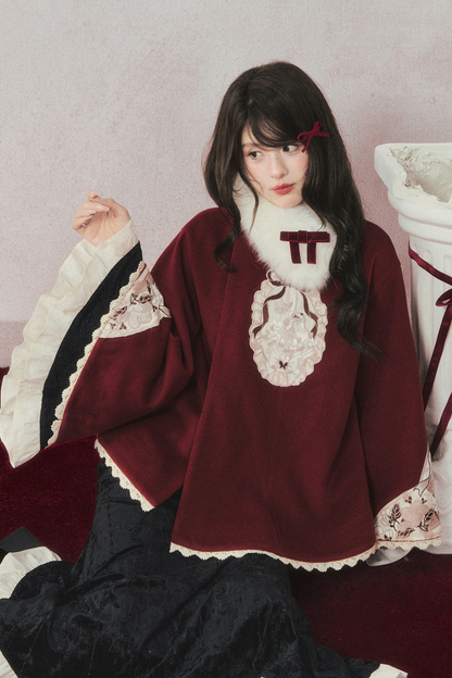 レトロゴージャスブラックベルベットマーメイドテールチャイナドレス+マント