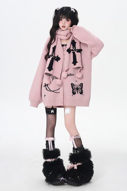 バタフライルーズデザインセーターカーディガン