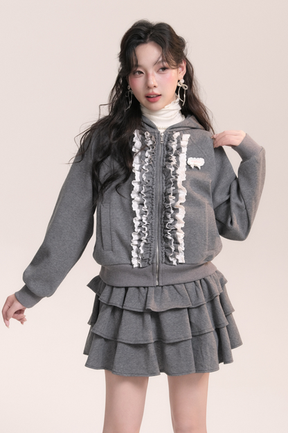 バレエレーススウェットフードジャケット+ケーキスカート