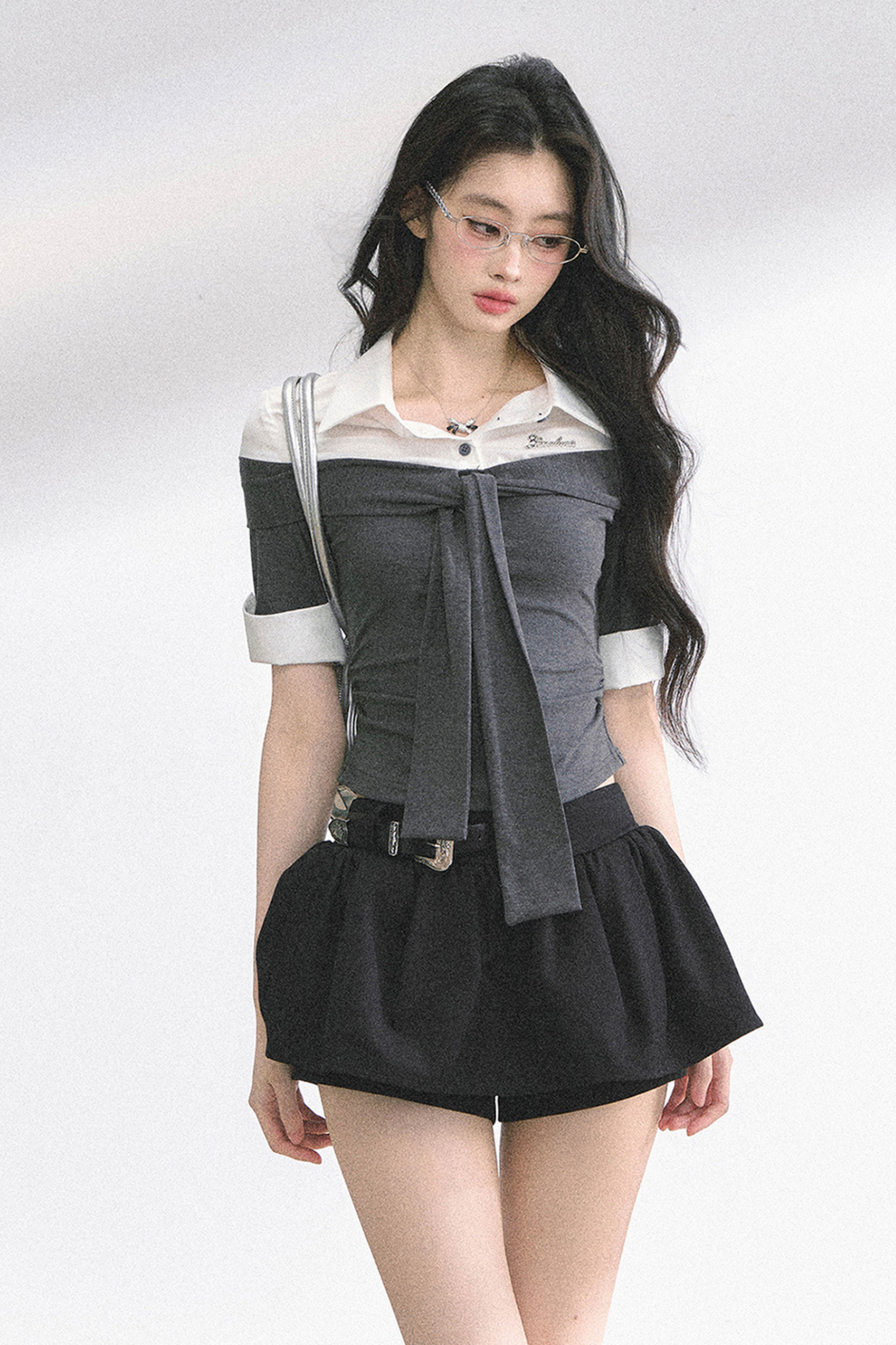 フレンチレディーウエストスリミングショートトップス