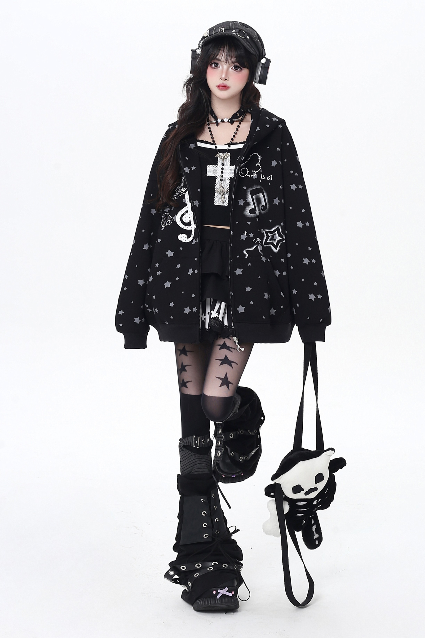 ノートジャンピングポルカドットフードパーカー