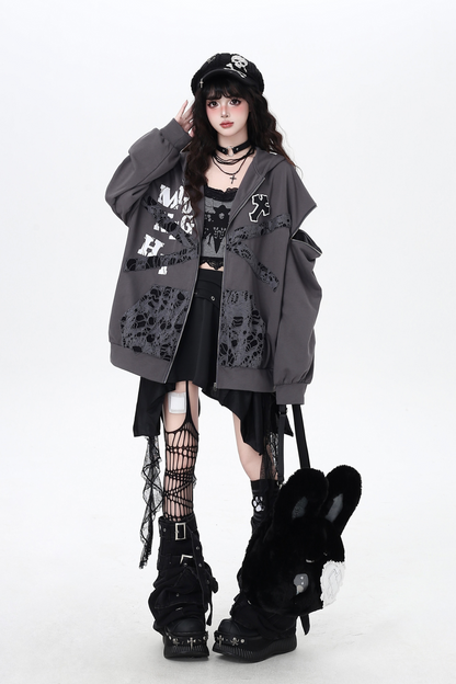 Dark Crazy Girl Loose Hooded Hoodie