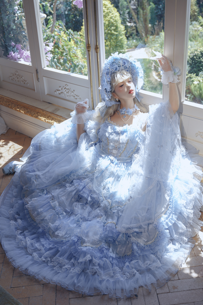 ゴージャスアイスブループリンセスロリータロングドレス