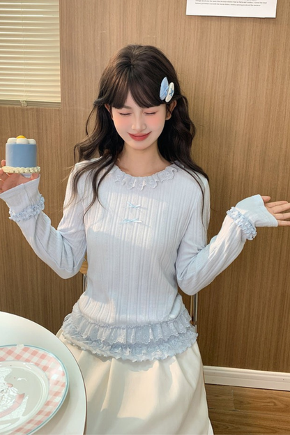 リボンフリルトリムトップス