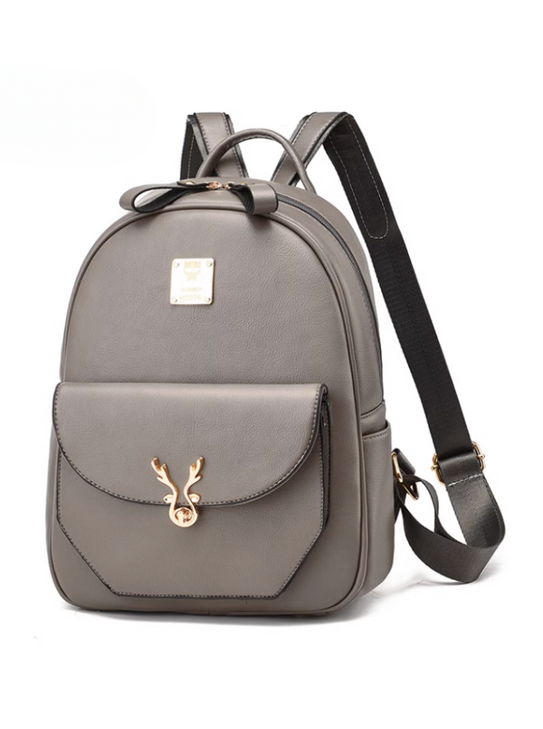 Reindeer Motif Leather Logo Plate Backpack